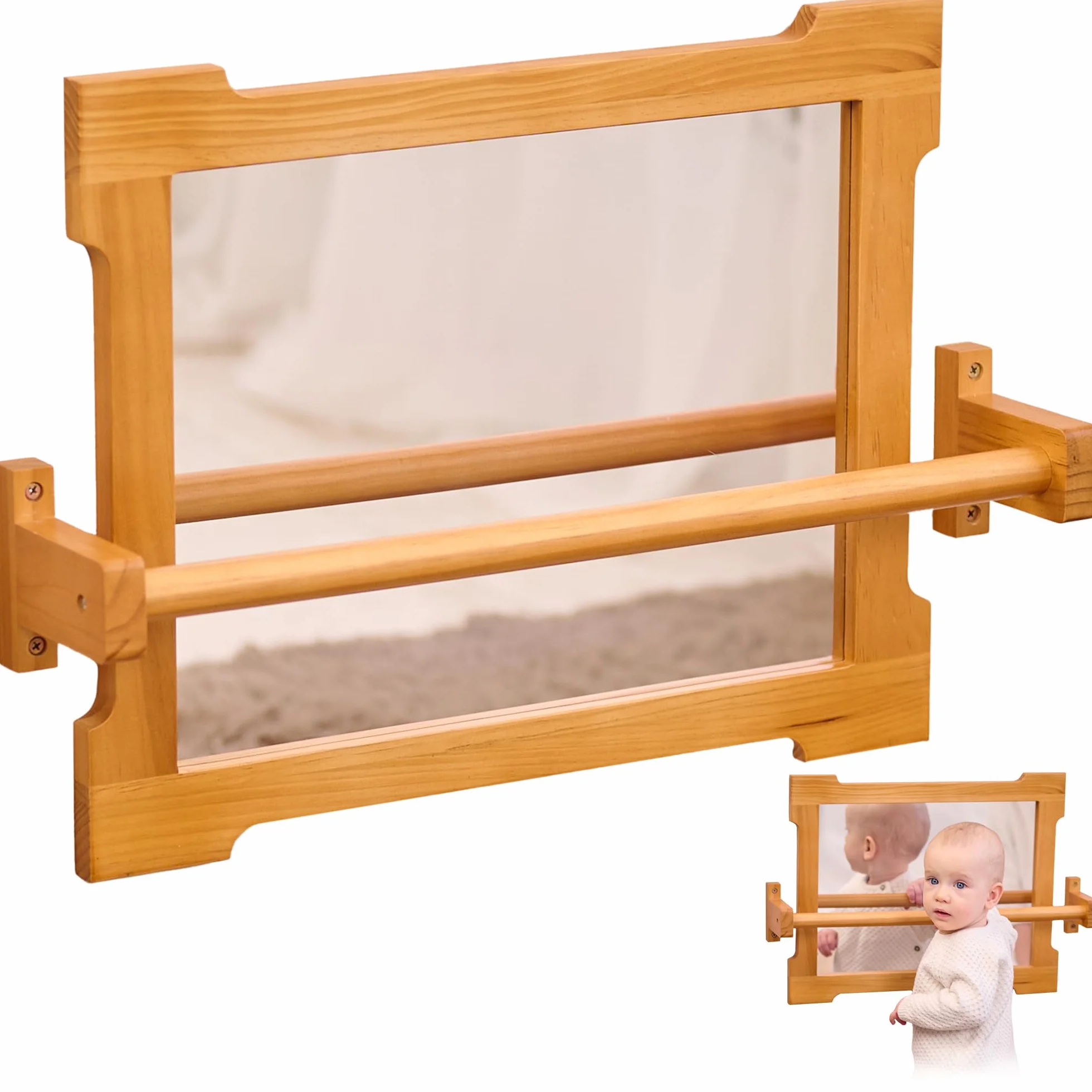 ODOXIA Specchio con Barra per Bambini | Montessori Neonati | Per il Pull Up | Ideale Casa e Scuola