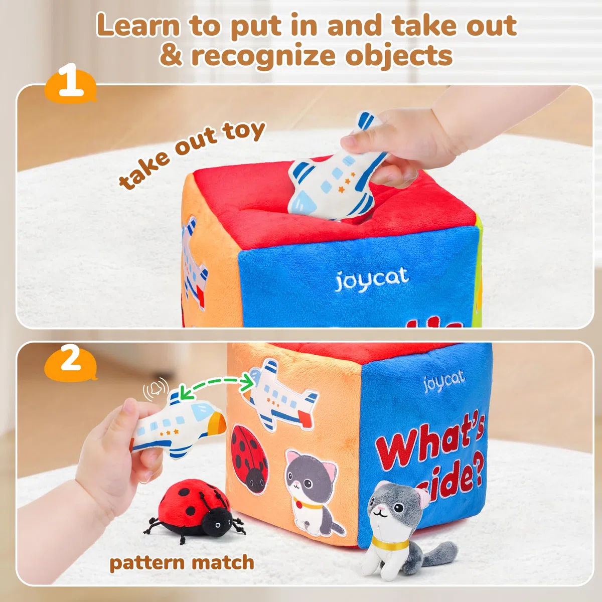 JoyCat Giochi Neonato 6-12 Mesi - Scatola Morbida misteriosa con 10 Pezzi di Giocattoli Sensoriali, Sonaglio, Specchio, Giochi Montessori Sensoriale per Bambini Regalo Bimbo Bimba