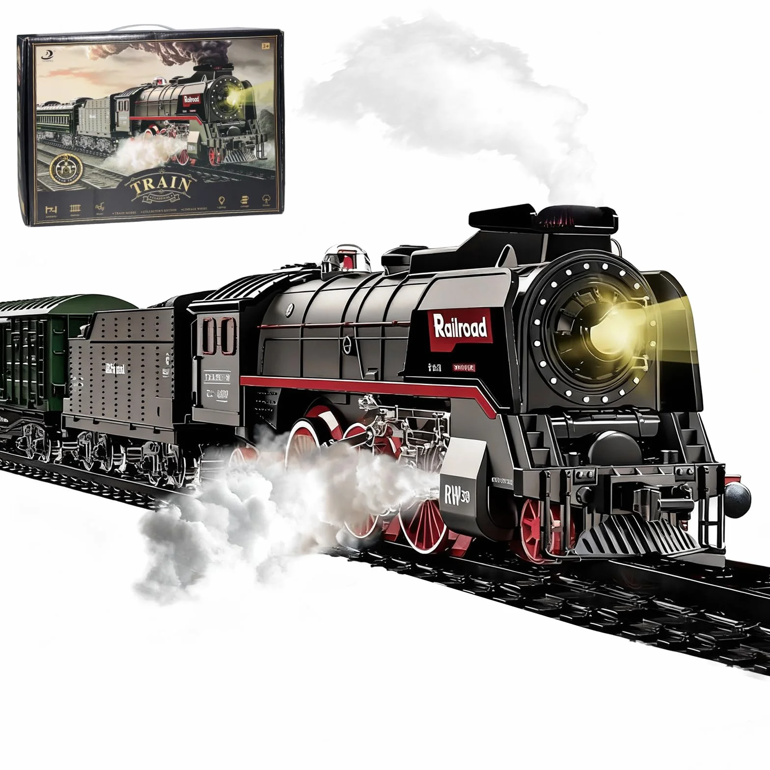 Trenino Elettrico per Bambini, Locomotiva, Locomotiva a Vapore Elettrica con Fumo Luminoso e Suono, Regali di Natale e Compleanno per Bambini