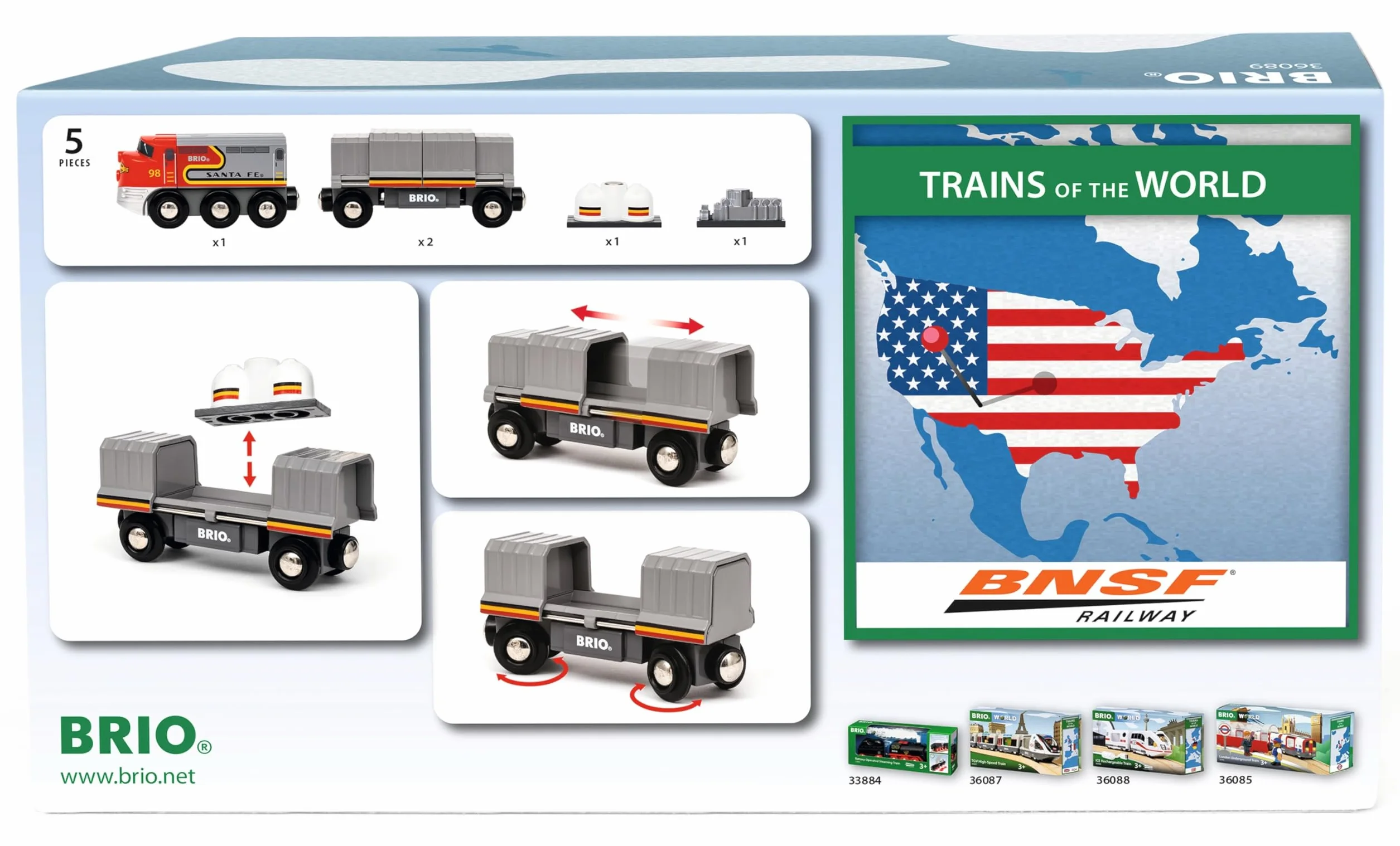 BRIO World - Treno Santa Fe, Treni del Mondo, Giocattolo per Bambini dai 3 Anni in su, 5 pezzi