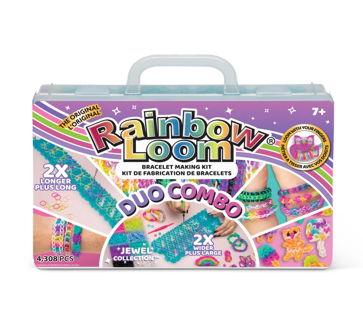 BANDAI – Rainbow Loom Duo Combo – Kit creativo per la realizzazione di braccialetti – Telaio con 4000 elastici – Gioielli Happy Loom inclusi – Giocattolo per bambini dai 7 anni in su – CD0104