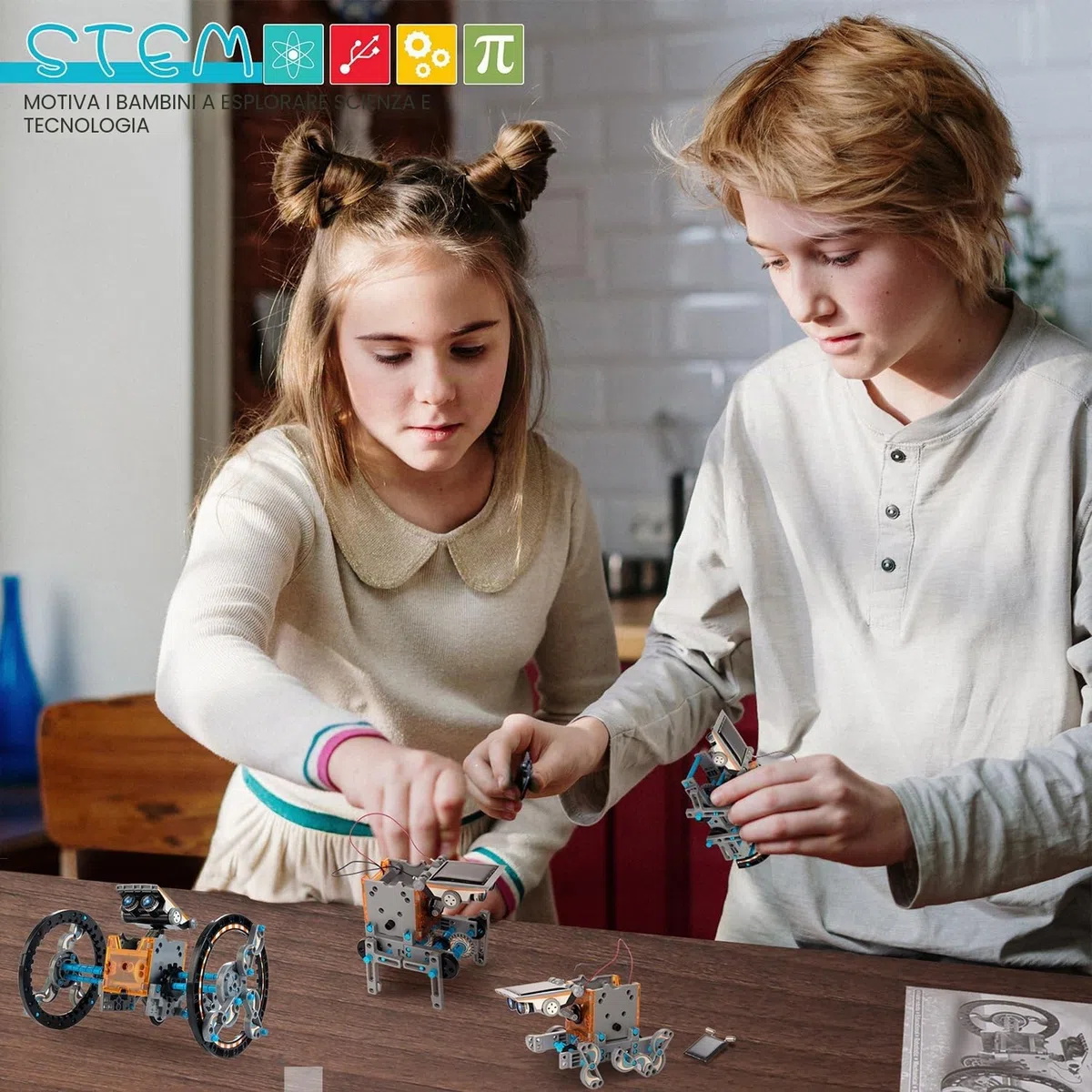 14 in 1 Robot a Energia Solare, STEM Robot Science Toys Kit Giocattolo per Bambini, Giocattoli Educativi Robot Solare, DIY Building Toy per Bambini Ragazzi e Amanti della Scienza (Grigio)