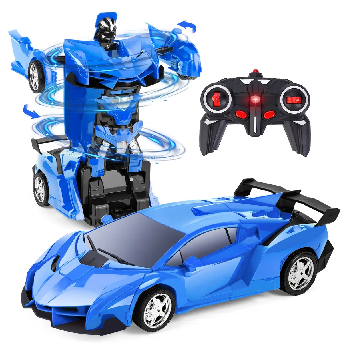 Thedttoy Macchina Telecomandato Robot Trasformatore Giocattolo per Bambini 3 Anni+, 2.4GHz Telecomando Trasformazione Auto Radiocomandata Robot da Corsa RC Auto Giocattolo per Ragazzi Ragazze (Blu)