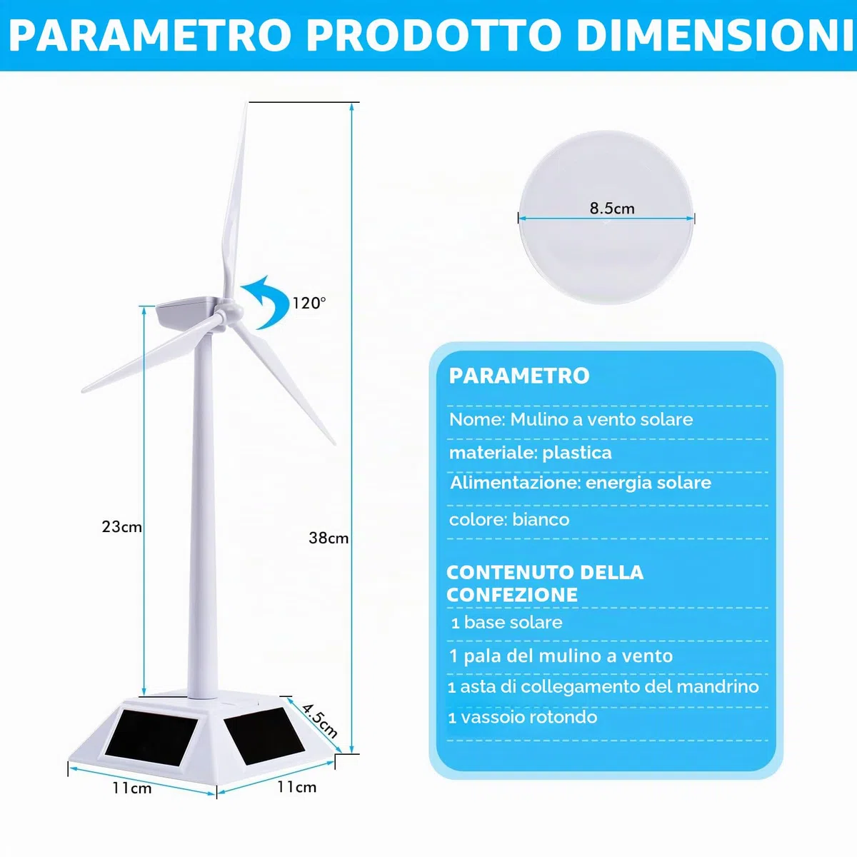 Jadeshay Mulino di Solare Modello Pala Eolica Turbina Eolica Modello di Mulino a Vento Alimentato ad Energia Solare da Tavolo Kit Scientifico Educativo Bianco