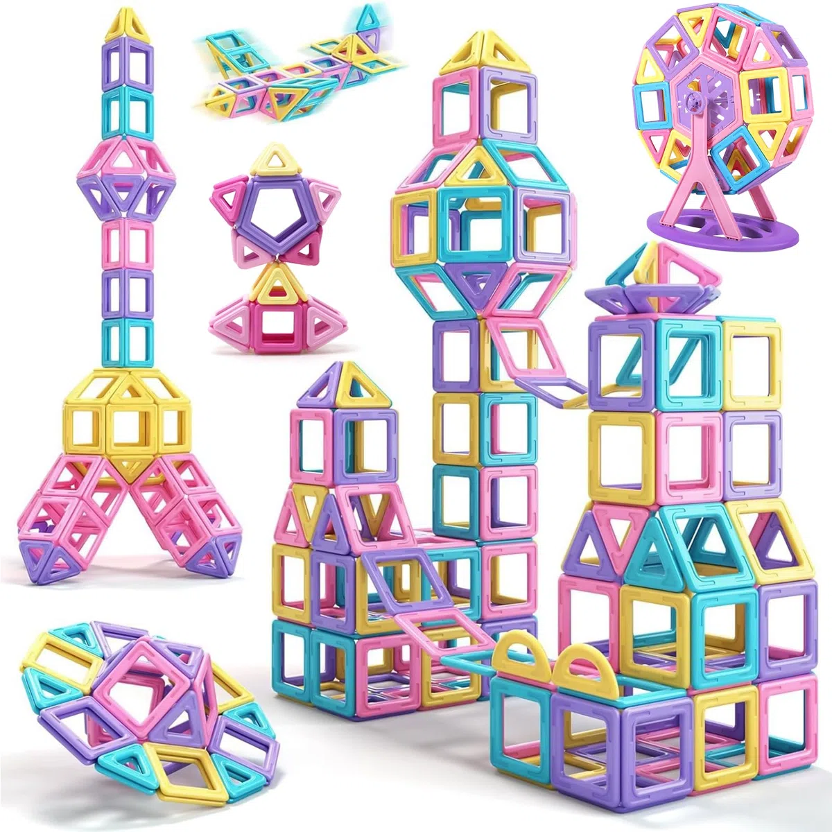 Costruzioni Magnetiche per Bambini 60 Pezzi, Giochi Educativi Mattoncini Magnetici per Bambini Bambina Bimbo 3 4 5 6 7 8 Anni Giochi Educativo Magneti Compleanno Natale Ottima Idea Regalo (B)