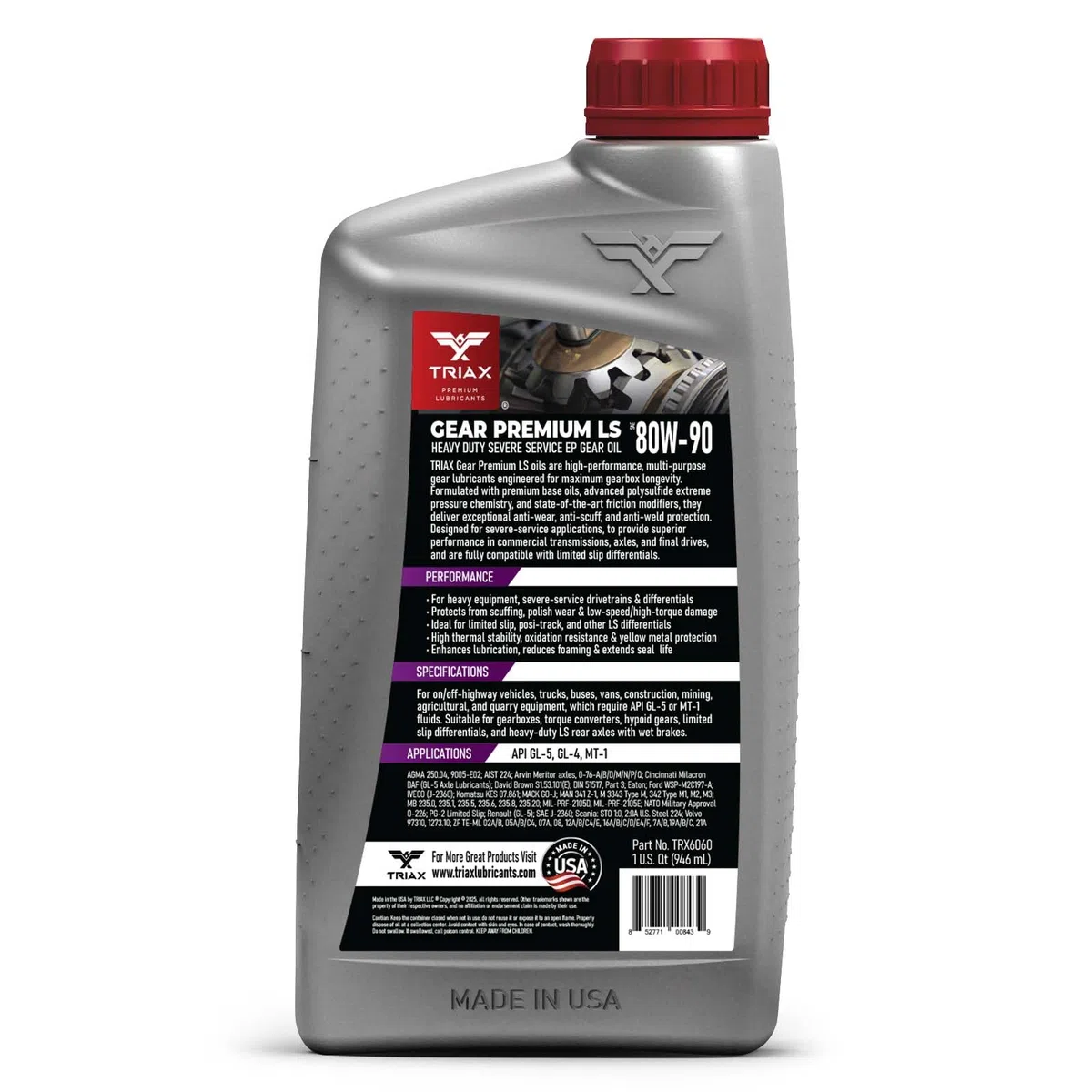 TRIAX HD Gear Premium LS 80W-90 GL-5 olio lubrificante per cambi manuali, differenziali a slittamento limitato, trasmissioni manuali, ingranaggi ipoidi, assali. Approvato NATO Military (1 quarto)