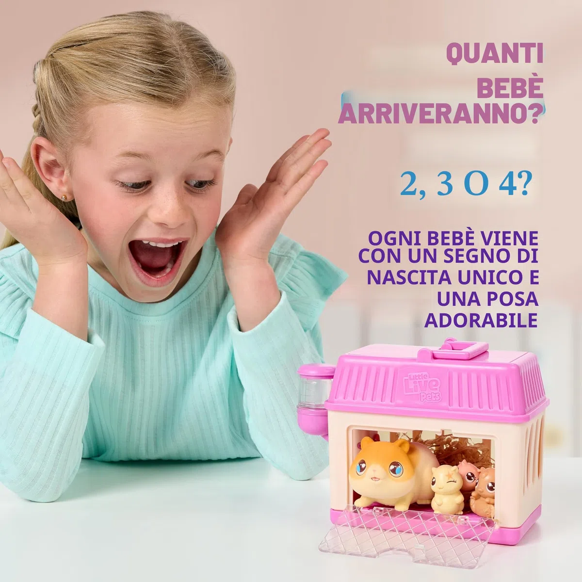 Little Live Pets Mama Surprise Mini criceto giocattolo, prenditi cura del tuo criceto nella loro conigliera per rivelare 2, 3 o 4 mini bambini