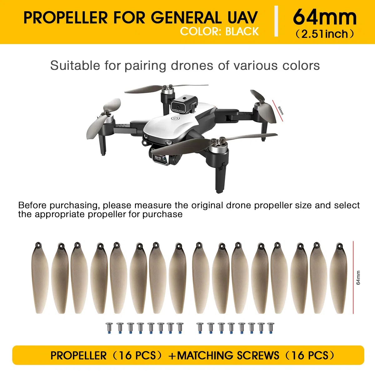 16 eliche universali per drone, lame di ricambio pieghevoli a sgancio rapido a basso rumore, kit di pezzi di ricambio durevoli compatibili con la maggior parte dei droni S162/XT505/M8/A13/S1S