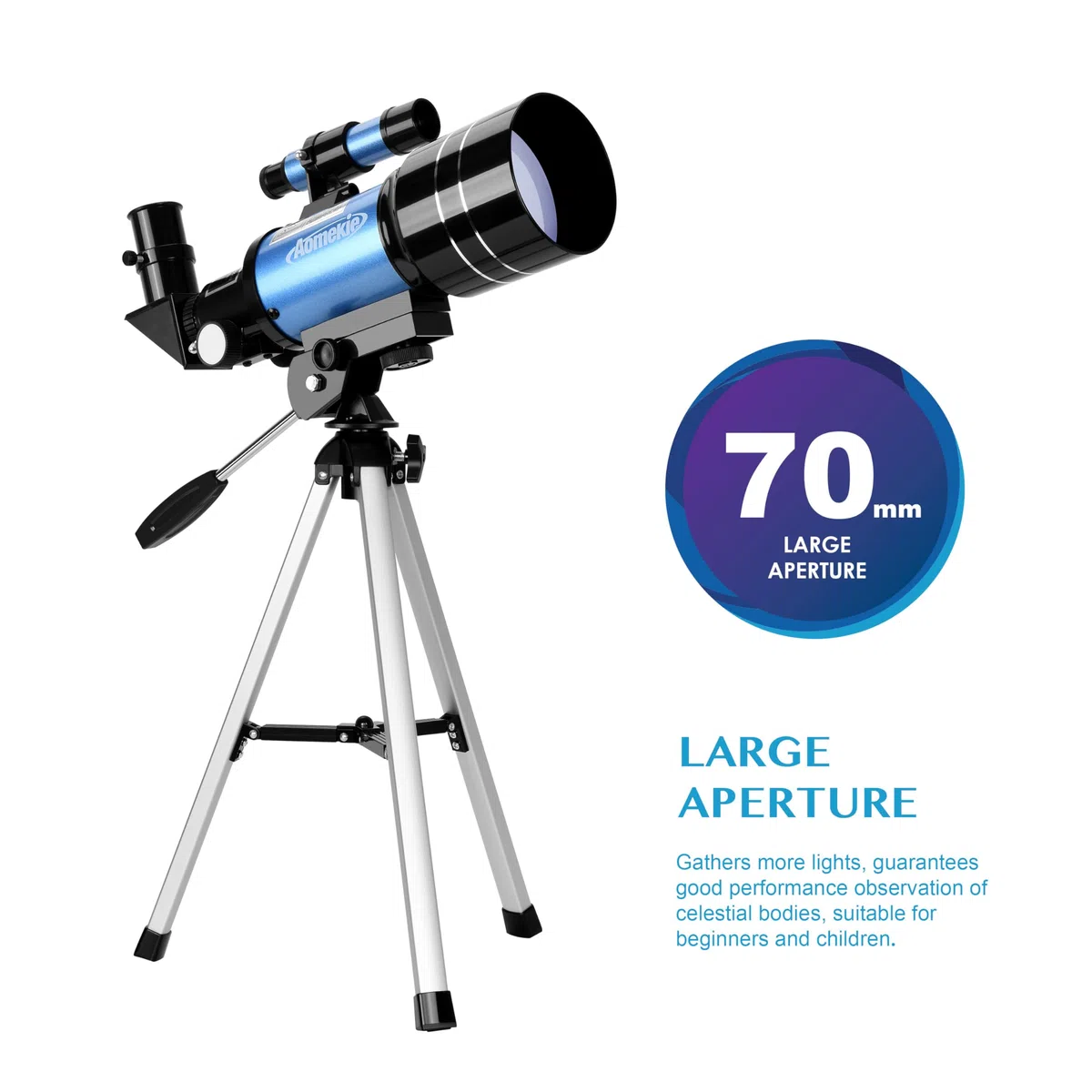 Aomekie Telescopio Astronomico 30070, 150X ingrandimento con Lente Barlow 3X e Adattatore per Smartphone, Ideale per Bambini e Principianti, Regalo per Compleanni e Feste