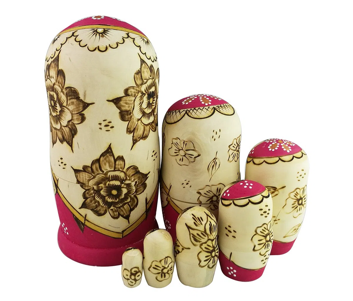 Winterworm Set 7 Pezzi Trecce Lunghe Ragazza Rosa Matrioska Bambole Babushka Bambole Tradizionali Russe di incastramento Regalo impilabile in Legno Regalo per Bambini