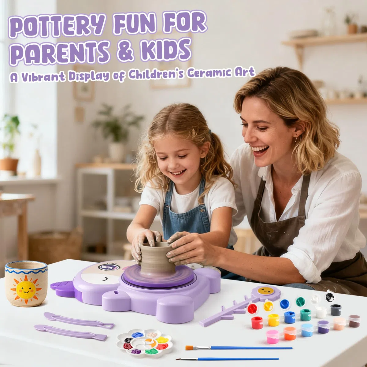 Tornio per Ceramica per Bambini-Kit Completo per Pittura e Laboratorio Artistico con 2 Impasti d'Argilla Autoindurente-Giocattolo Creativo per Ragazze e Ragazzi 6-14 Anni-Regalo Natale e Compleanno