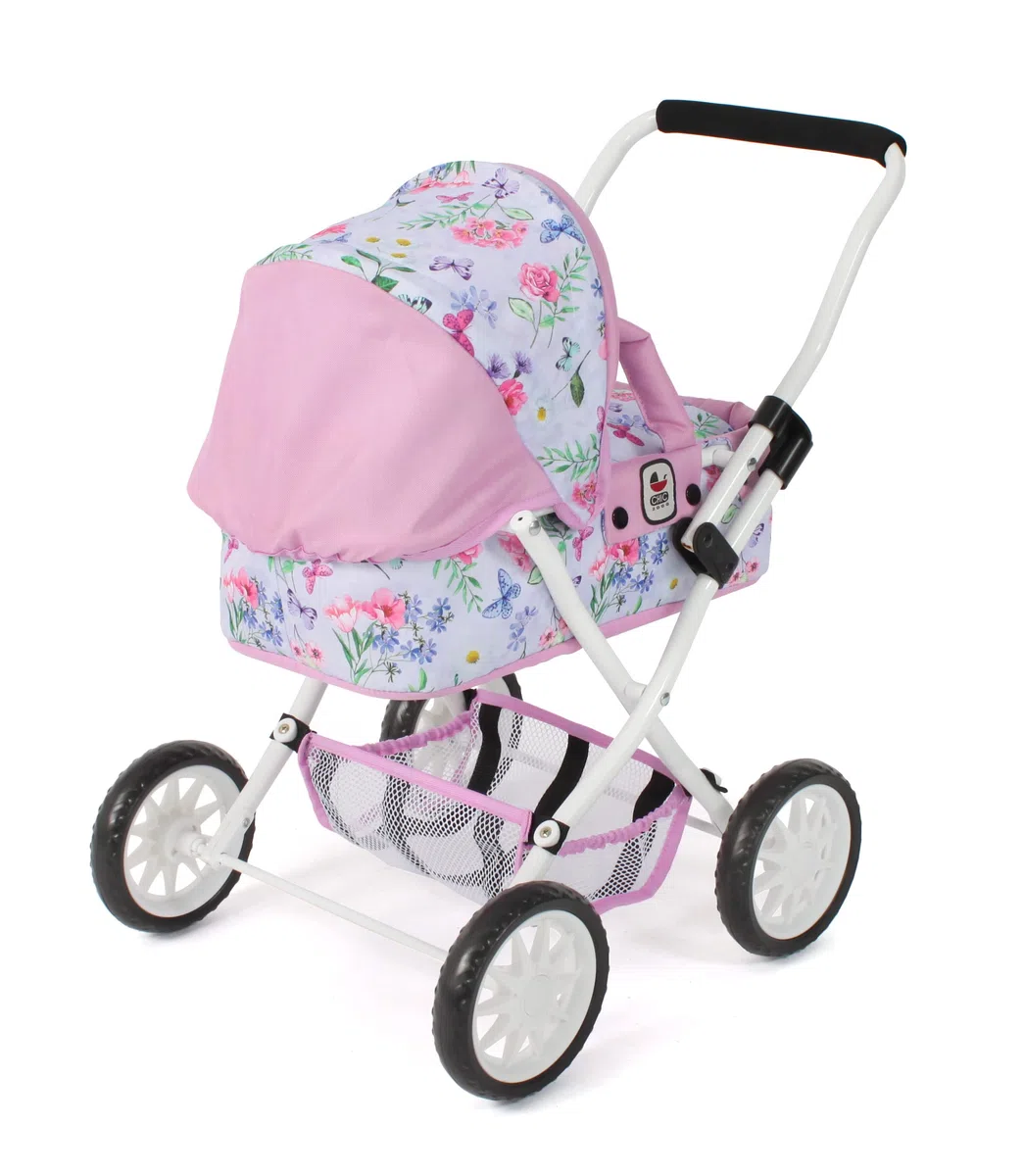 Bayer Chic 2000 - Passeggino per bambole Smarty, piccolo passeggino per bambini dai 2 anni in su, fiori, rosa, 555-53