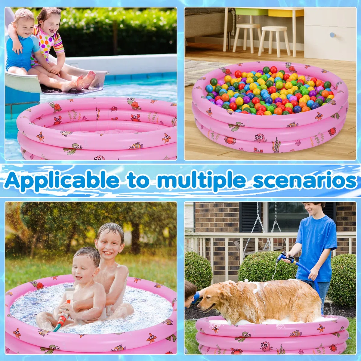 Highttoy Piscina Bambini,Piscina Gonfiabile Rotonda da 51 Pollici Piscinetta Gonfiabile Neonato Bambini Bambina, PVC Durevole 3 Camera d'aria Individuali, Rosa(130 x 40cm)
