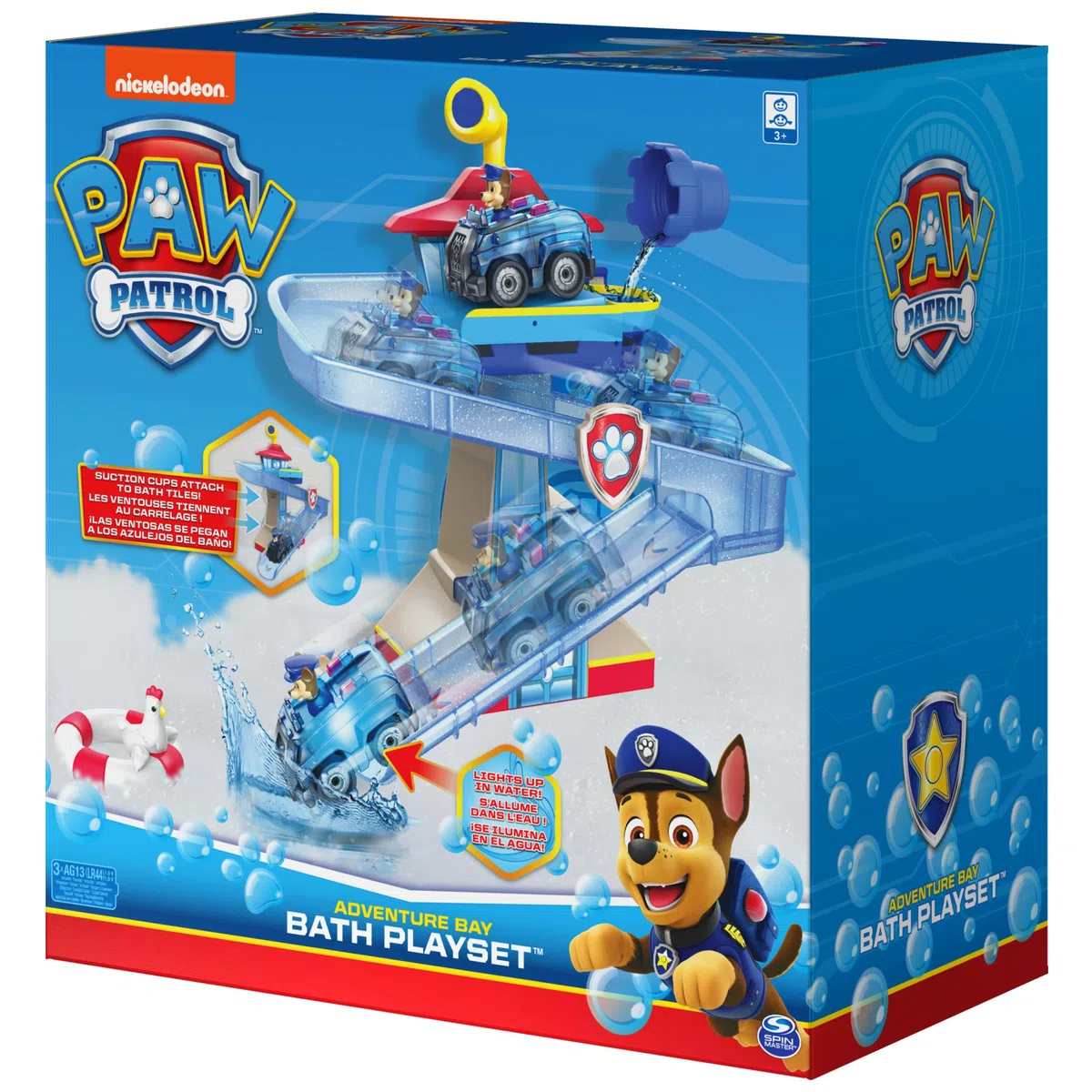 Paw Patrol, Adventure Bay Bath Playset with Light-up Chase Vehicle, Bath Toy for Kids Aged 3 and up