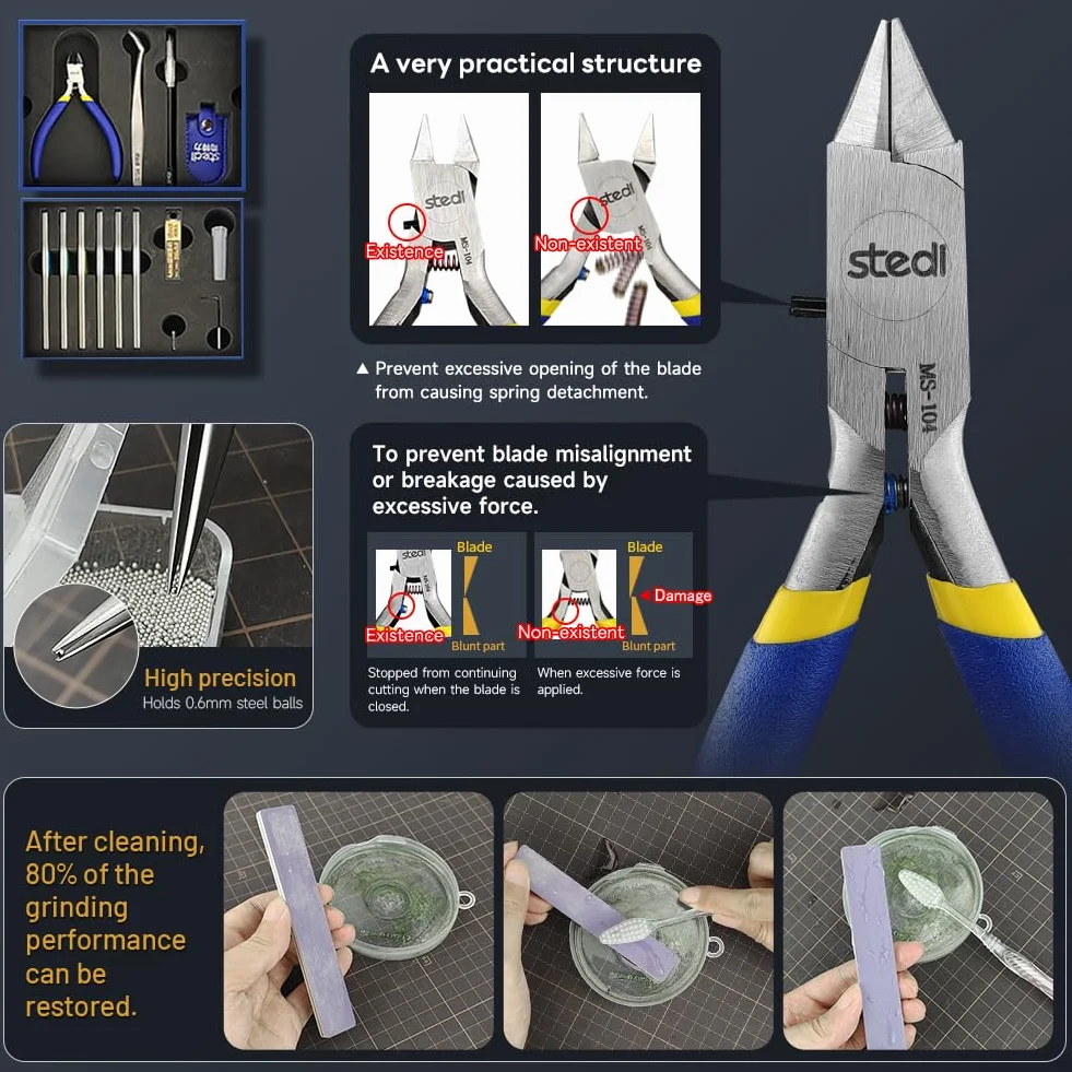 Kit di attrezzi per modellisti principianti Stedi, 14 pezzi: set di attrezzi base professionali per modellisti, attrezzi per hobby e modellismo per Gundam, modellini militari e parti in resina 3D
