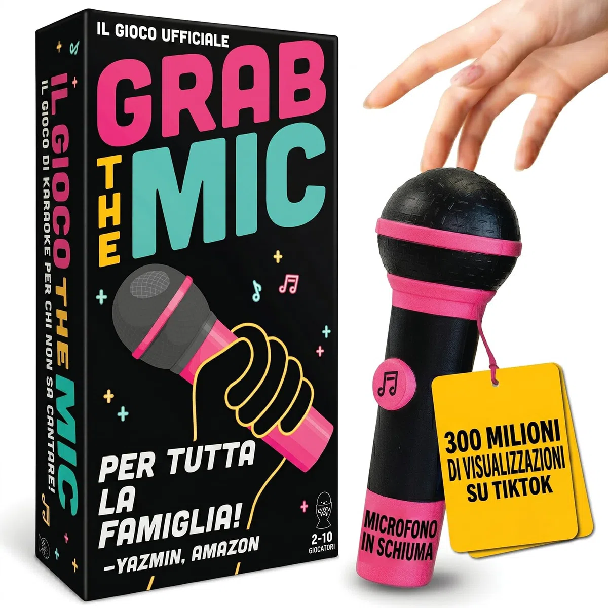Grab The Mic – Giochi Da Tavolo Karaoke Per Tutta La Famiglia Con Microfono In Schiuma, Dai 8 Anni In Su, Da 2 A 10 Giocatori - Giochi Per Chi Non Sa Cantare Con 240 Testi - 120 Carte - Prima Edizione