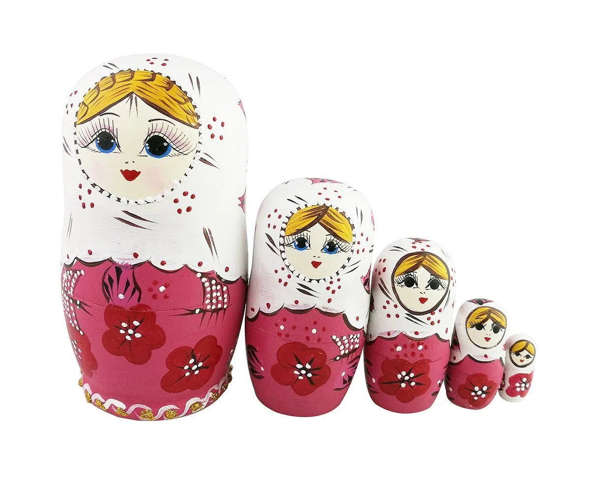 Set di 5 bambole matrioska rosso fiore rosa matrioska russo nidificante giocattolo in legno impilabile regalo fatto a mano bambole folk bambini regalo divertente regali per la camera dei decorazione