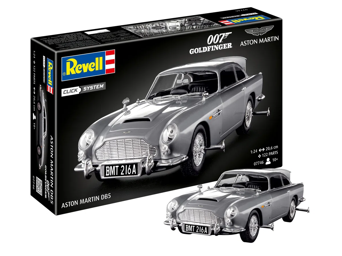 Revell 07746 James Bond Aston Martin DB5 (sistema a clic) in scala 1:24, non costruita, precolorato, clicca insieme (non colla), kit modellino in plastica