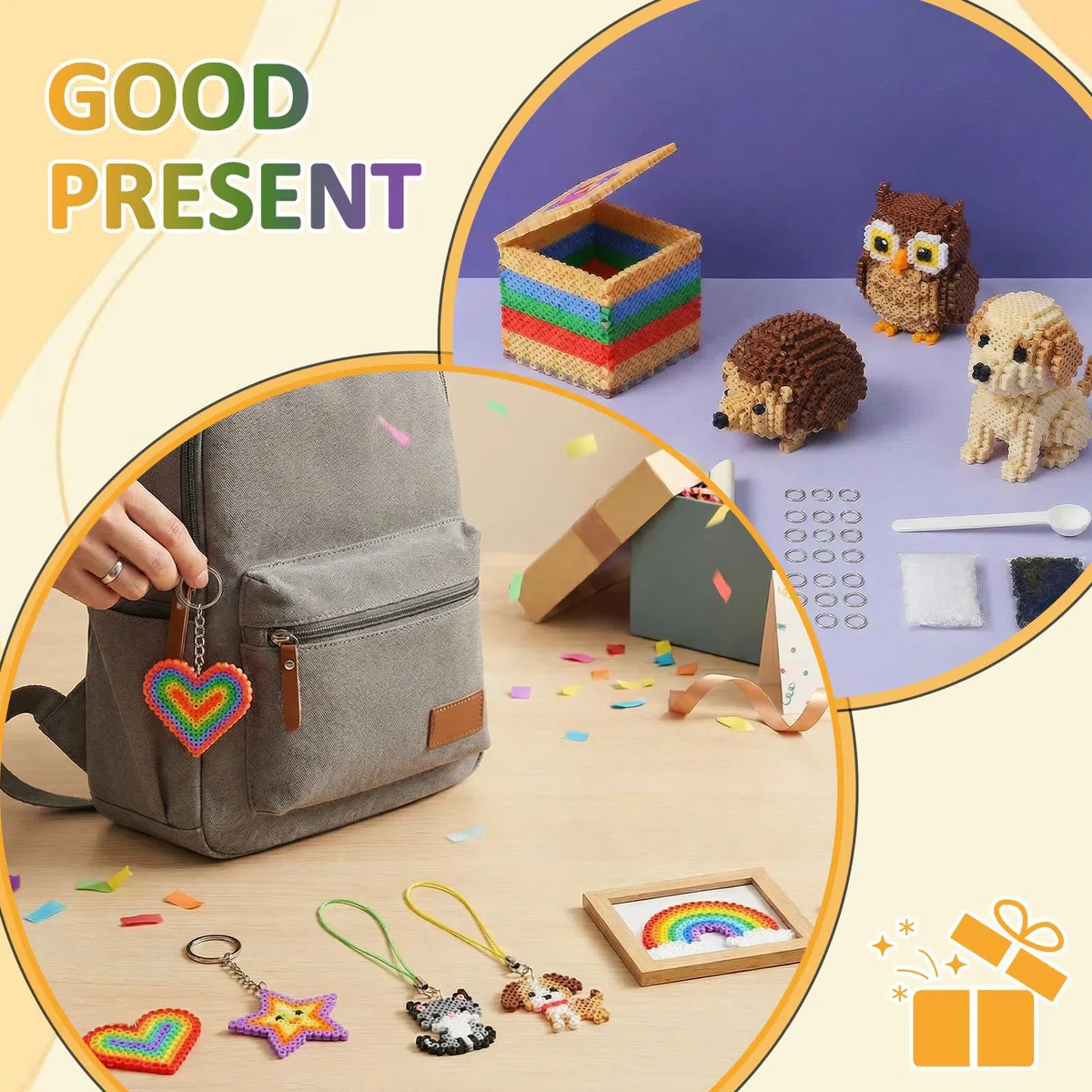 Mini Set di Perline da Stirare 2,6 mm, Piccole Perline con Piastre per Perline da Stirare, Kit di Perline da Stirare Fai-da-Te come Regalo per Bambini & Hobby di Arte Pixel, con Diverso