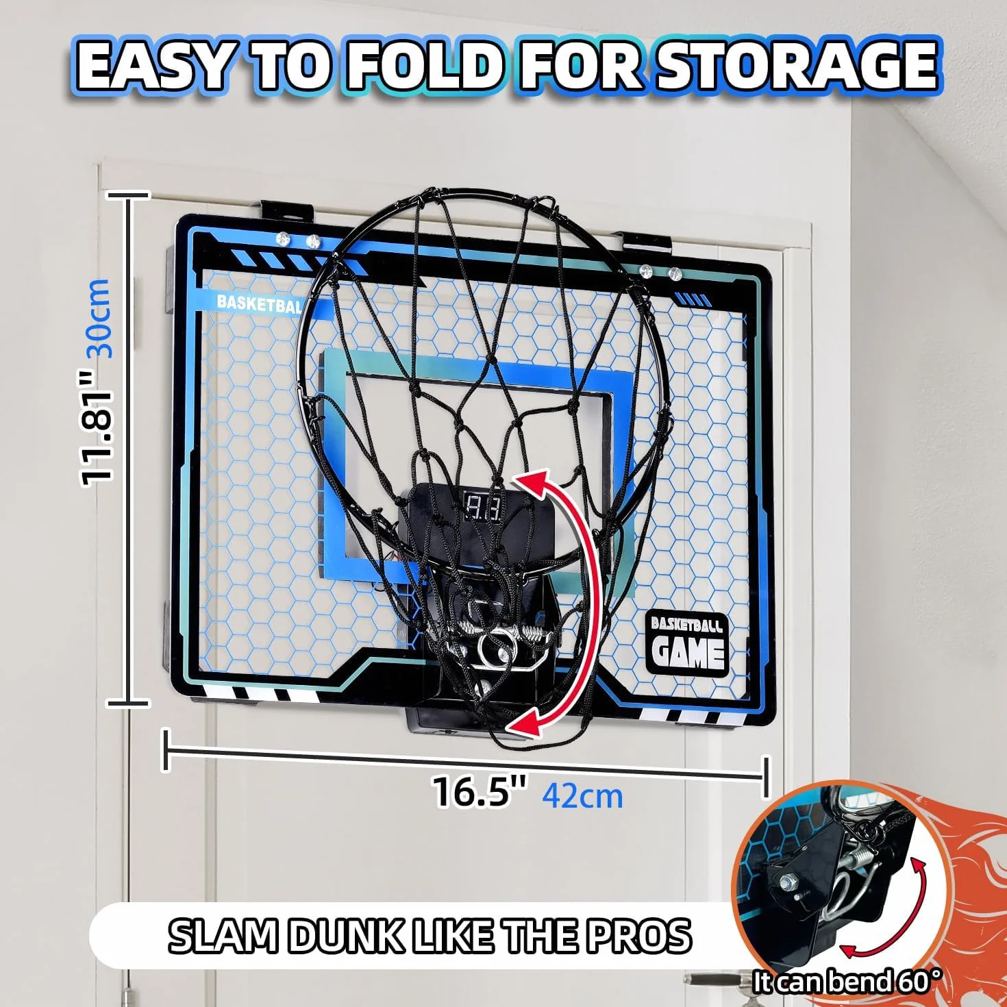 Canestro Basket da Camera, Canestro Basket Bambini con LED, Elettronico Punteggio Record e 3 Palla da Basket, Mini Canestro Basket per Ragazzi Ragazze 5-12 Anni, Regalo Natale per Compleanno