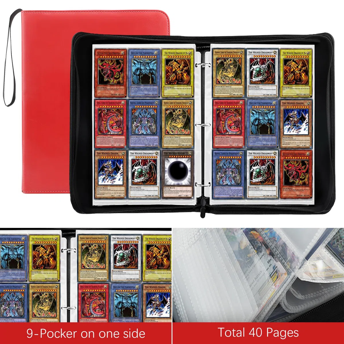 Raccoglitore Carte Pokémon (Rosso) - Album Pokemon - Progettato con 9 Celle su 50 Pagine - Può Contenere Fino a 900 - Adatto per Carte MTG, Gioco, Sportive, ecc