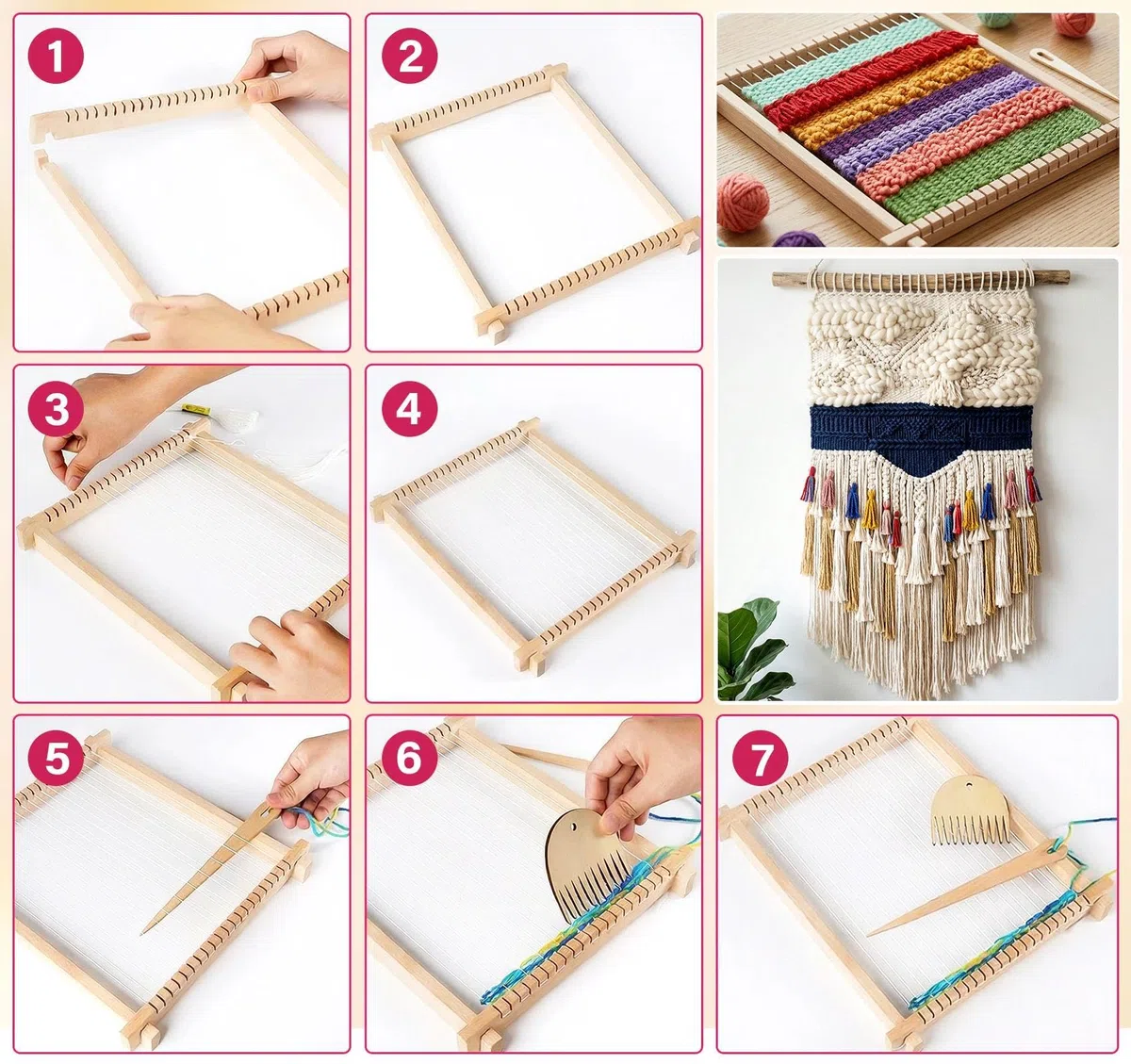 Homewit Cornice per bambini, 24 x 28 cm, grande, per bambini a partire dai 4 ai 6 8 anni, in legno, telaio a maglia, per principianti, per lavori a maglia, regalo per ragazze