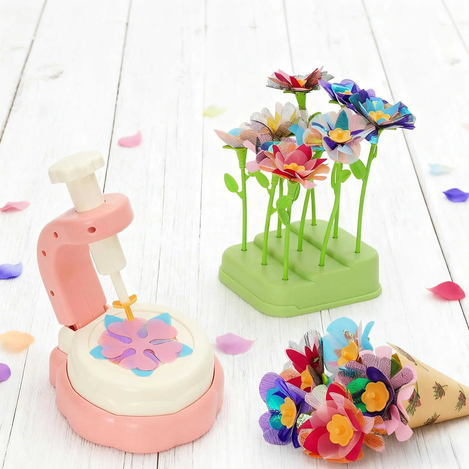 Ark miido Laboratorio Dei Fiori, Kit Artigianale con Macchina Produzione Fiori per Bambini, Flower Market, Regalo Giocattoli Creativo per Bambina 4 5 6 7 8 9 10 Anni Rosa
