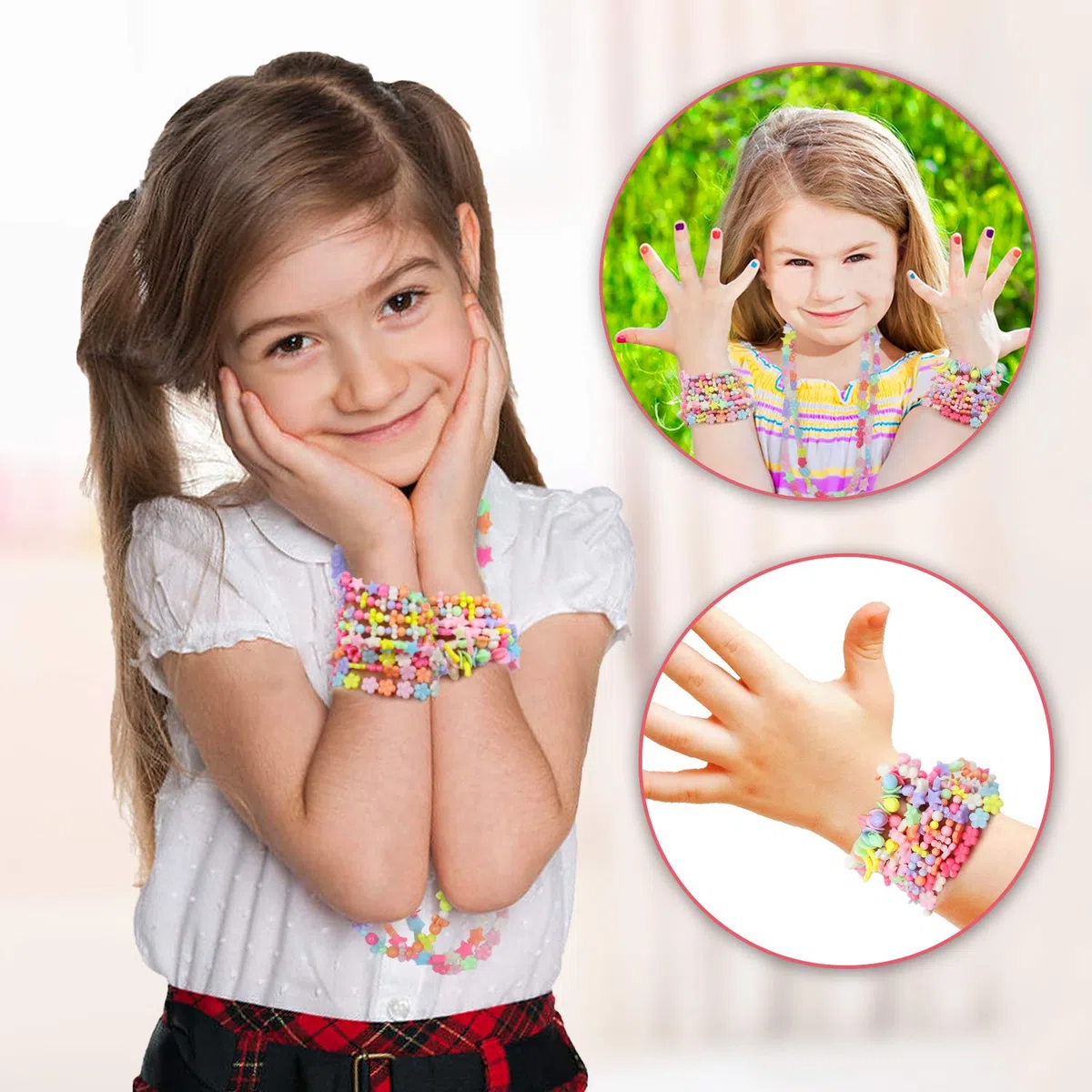 Sanlebi Bambini fai da te perline set, 2000 pezzi braccialetto perla per la fabbricazione di braccialetti,collana, kit fabbricazione gioielli giochi fai da te per ragazze