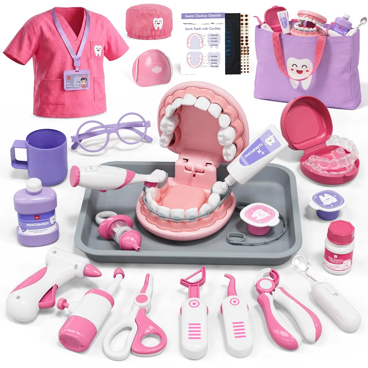 Lehoo Castle Valigetta Dottore Bambini, Kit Dentista per Giochi, Valigetta Dottoressa Bambina, Montessori per Bimbi di 3+ Anni, Ragazzi Dai 3+ Anni in Su(Rosa)