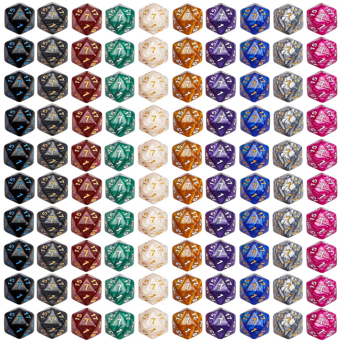 YILAIDA Set di 100 dadi poliedrici con sacchetto nero, per dungeons and Dragons Pathfinder DND RPG MTG (20 pagine)