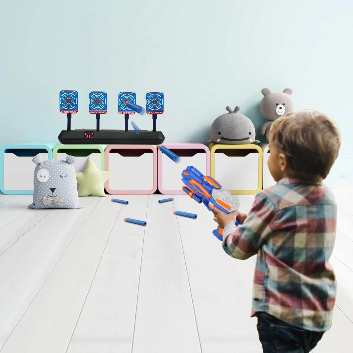 Tiro al Bersaglio con Pistola Giocattolo per Bambini 3 4 5 6 7 8 9 10 anni, Bersaglio Digitale Elettrico per Nerf, 20 Proiettili, Giochi Bimbo Gioco Blaster Interno Esterno Regalo Compleanno Natale