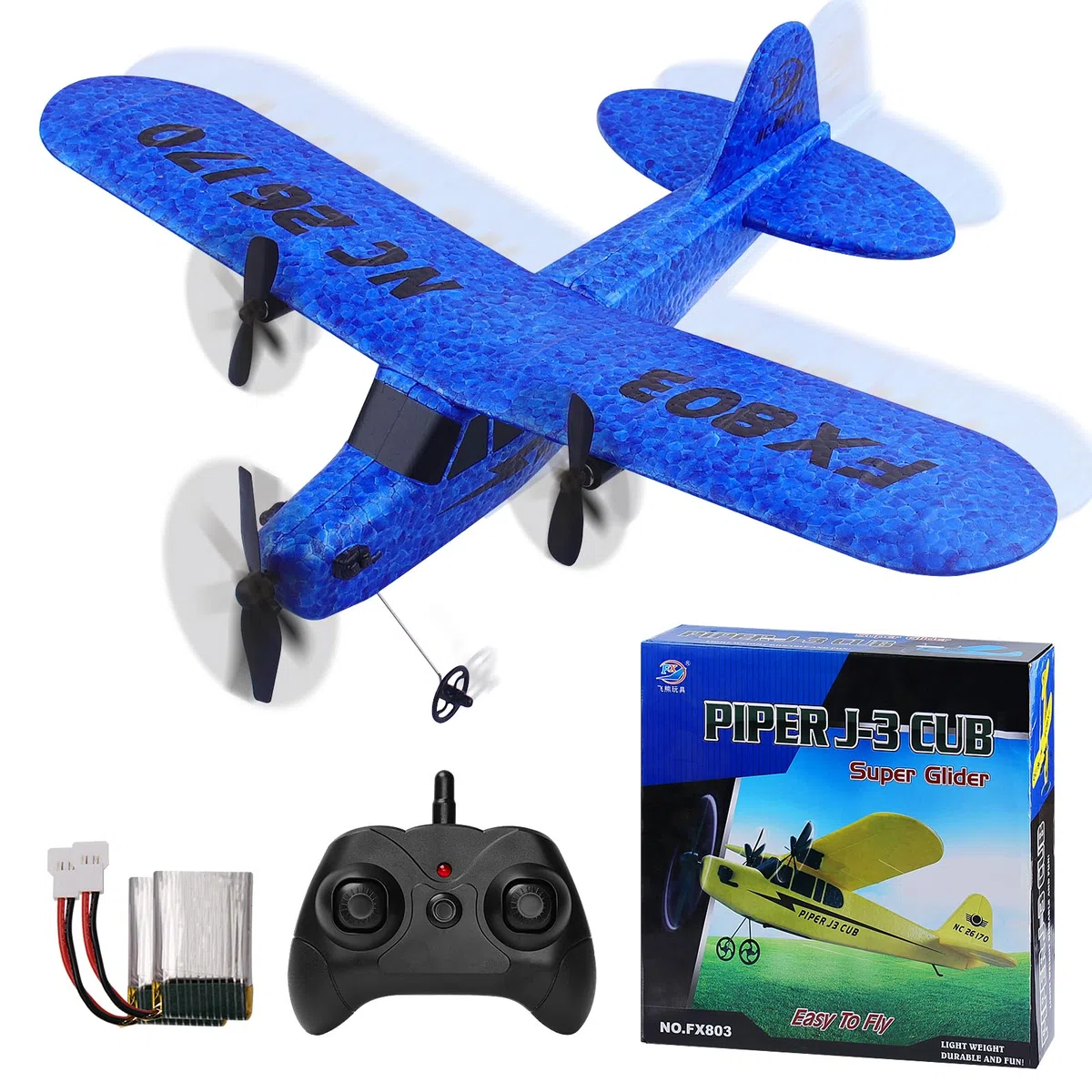 Henakmsl 2CH Aereo Telecomandato FX803, 2,4 GHz Aereo RC Aeroplano Telecomandato con 2 Batterie, Aliante Volante Telecomandato per Adatto a Bambini/Adulti/Principianti, Ricarica USB, Blu