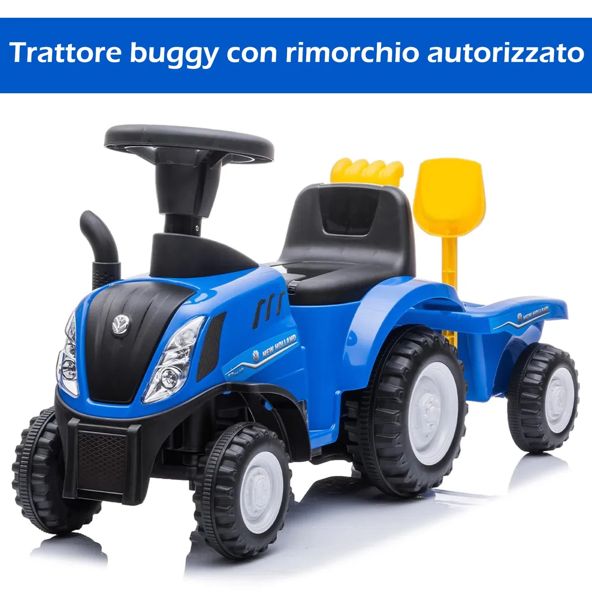 COIL Trattore New Holland Rutscjauto con Rimorchio - Trattore Buggy con Licenza, Include Rastrello e Pala - Realizzato in Plastica di Alta Qualità - Trattore Giocattolo Per Bambini