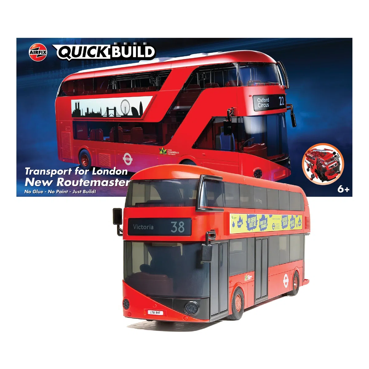 Airfix QUICKBULD Kit modellino di Veicolo, Kit di Costruzione di Autobus Routmaster per Bambini 6+, Giocattoli da Costruzione per Ragazzi e Ragazze, modellismo Senza Colla