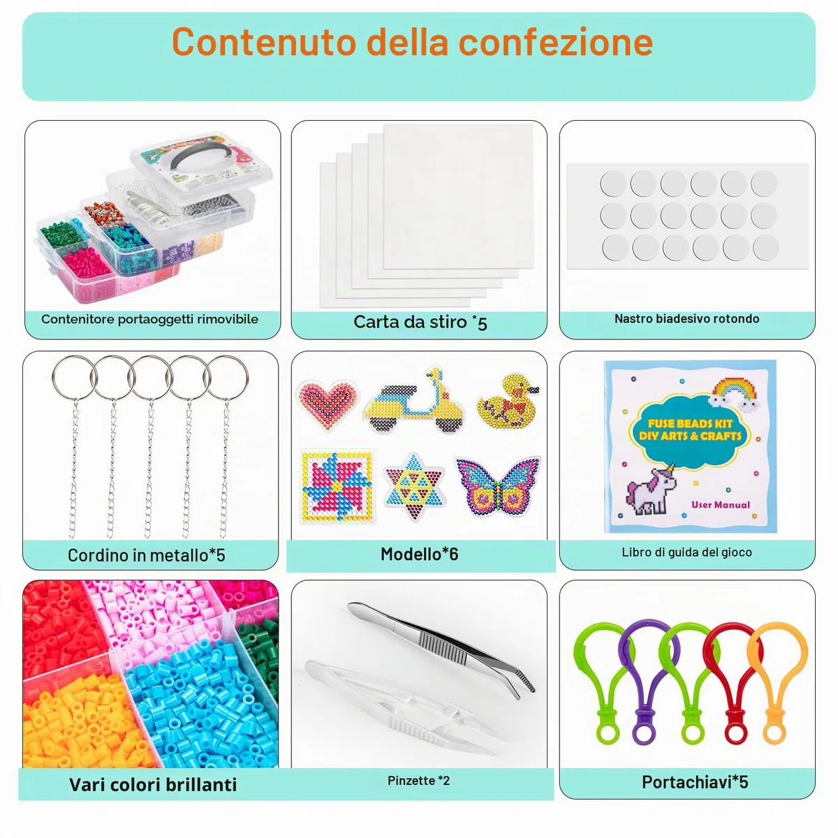 SLEMAKO Perline da Stirare, 10600 creativo Perline a Fusione con Custodia Trasparente, 6 Pegboard, Guida Utente, Set Creativo per Gioielli e Decorazioni Fai Da Te, 5MM Idea Regalo per Bambini e Natale