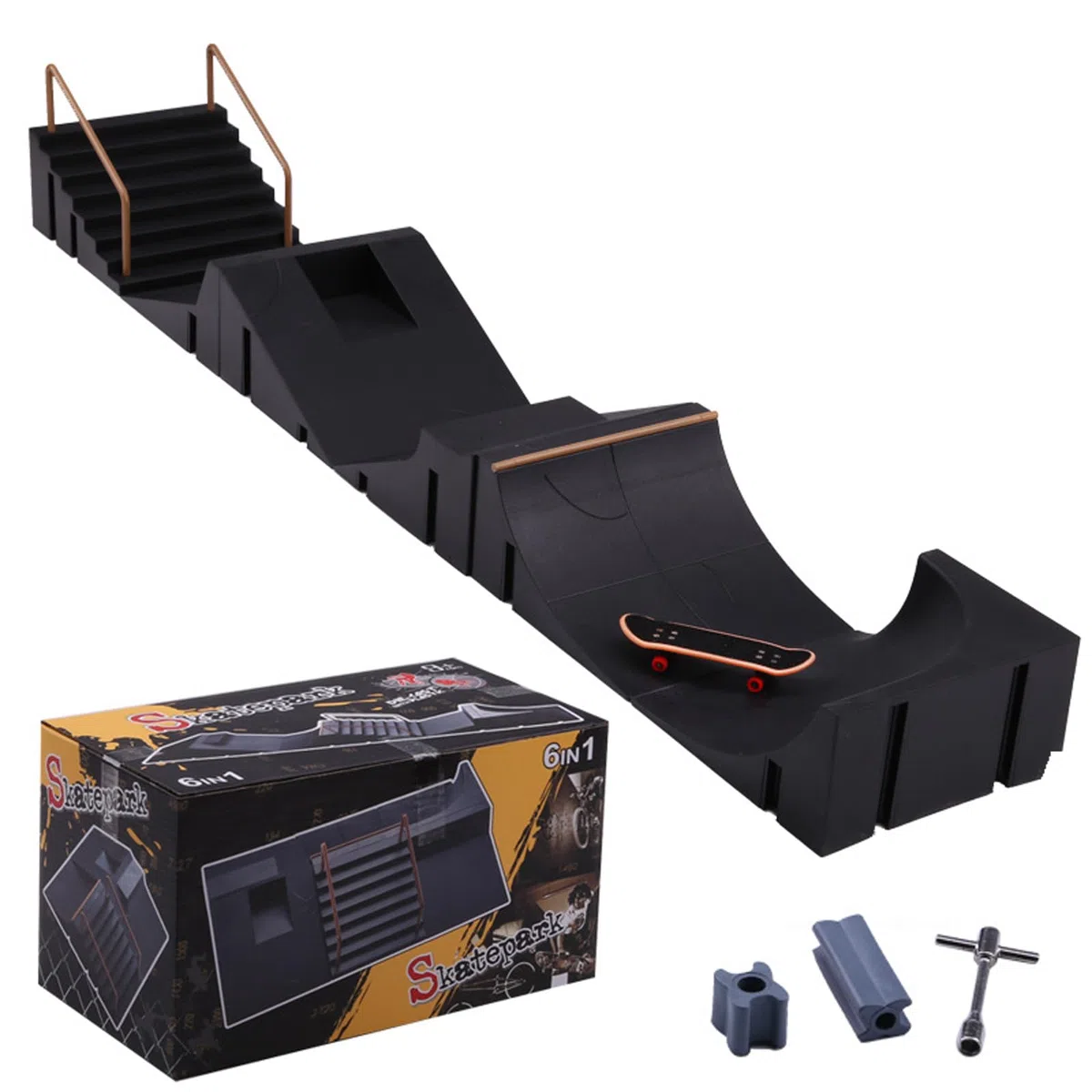 Mini Skateboard da Dita, Pista Skateboard, Mini Skate, Skateboard per Dita, Set Modulabile con 6 Ramp e Connettori, per Pratica Trick, Gioco Creativo, Regalo Bambini