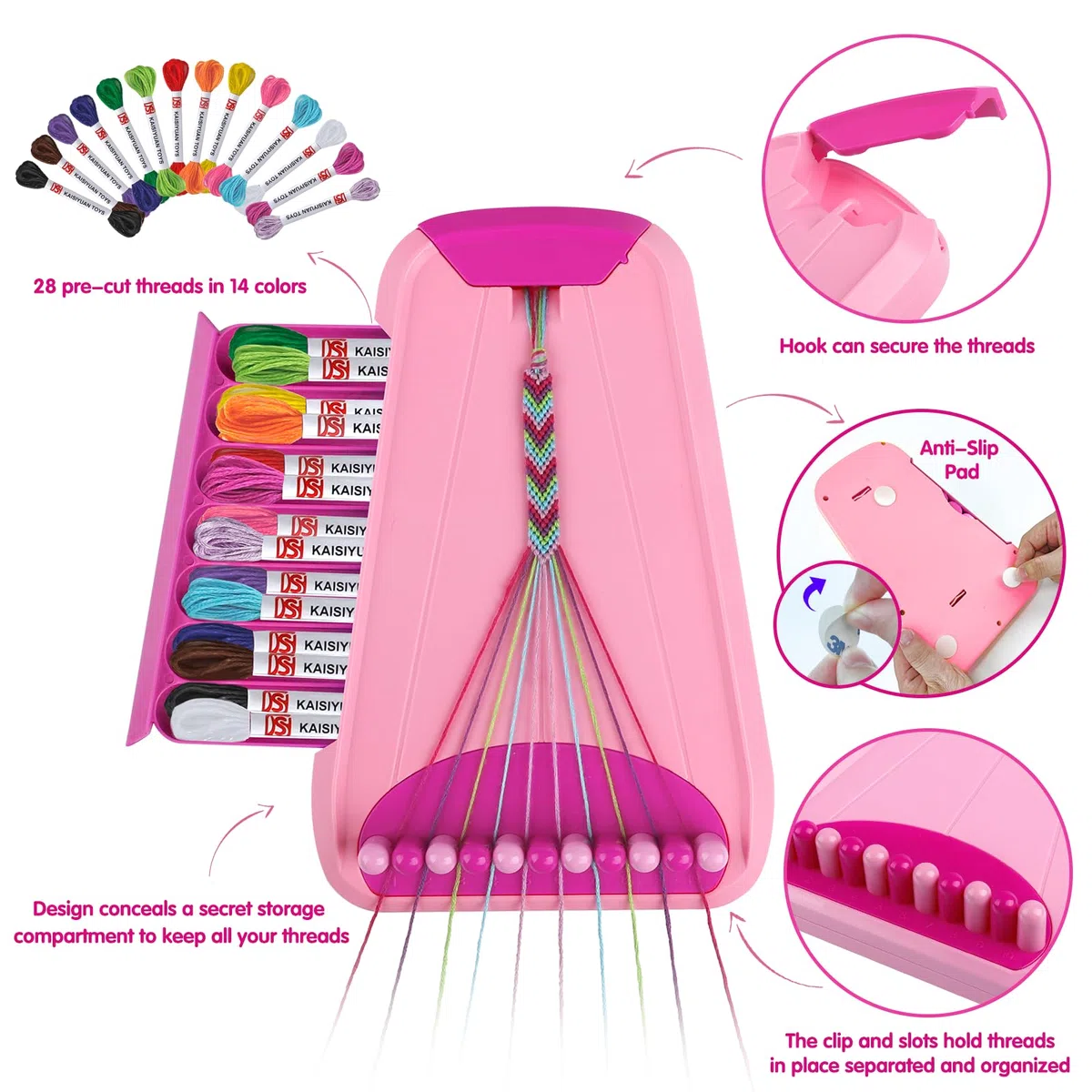 Kit Braccialetti Amicizia per Bambine 8-12 Anni,Kit Gioielli Fai da Te Bambini con 28 Fili e Perline Lettere,Kit Creativo Bambina,Regalo Ragazza 6 7 8 9 10 11 12 Anni Compleanno Pasqua(Pink)