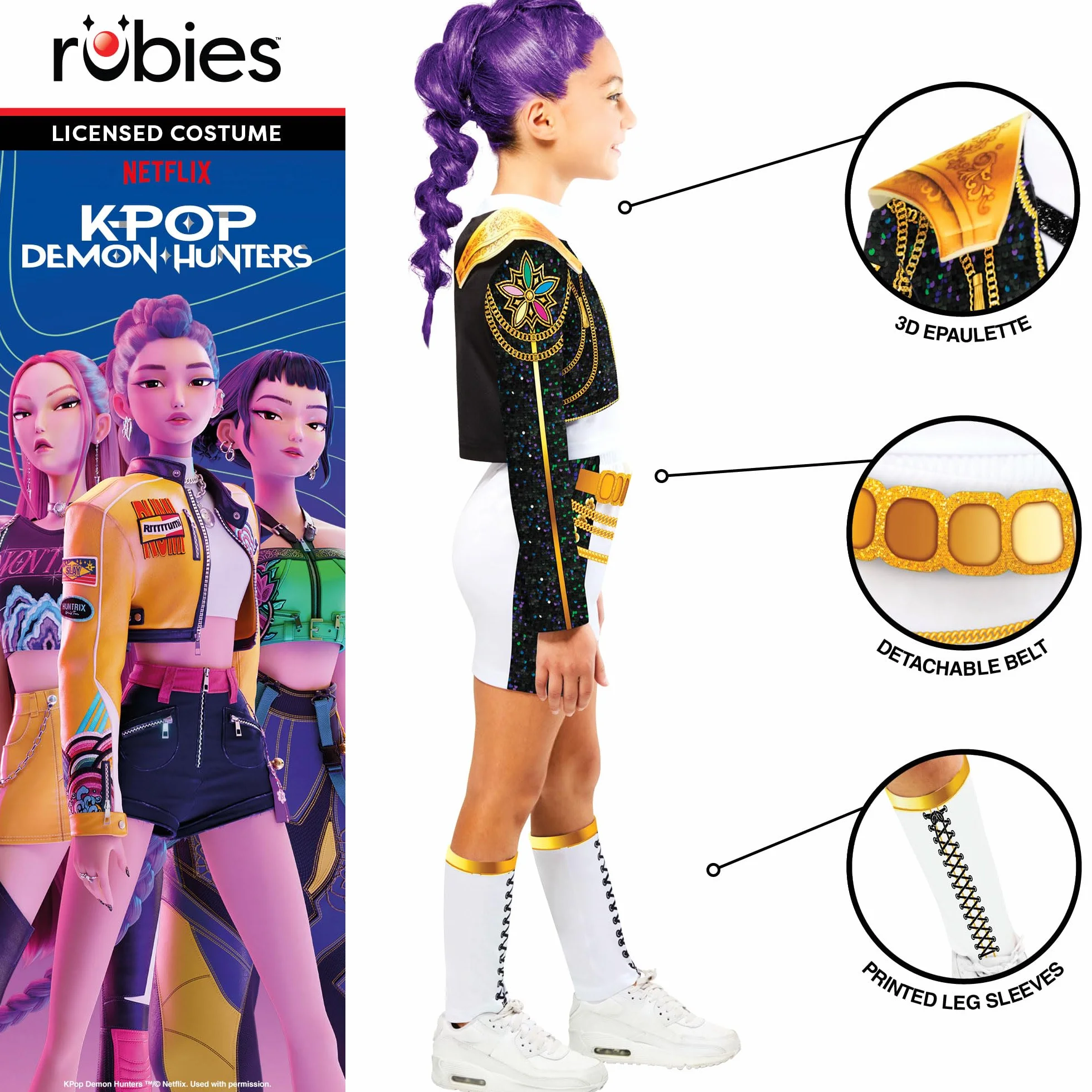 Rubies Official Netflix K-Pop Demon Hunters Rumi Golden Hybrid Child Costume, Kids Fancy Dress