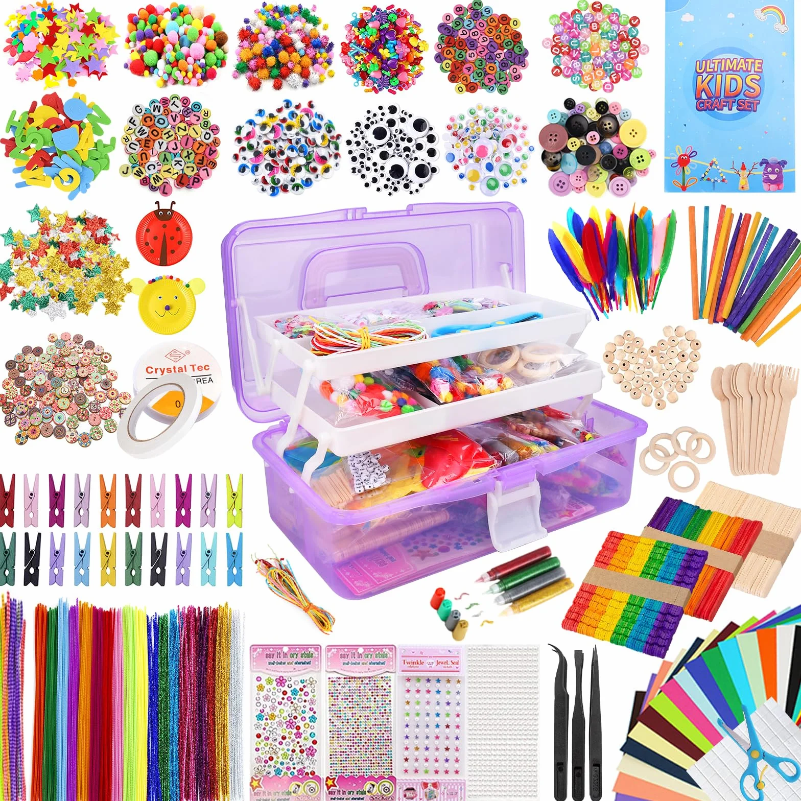 TAVADA Lavoretti Creativi per Bambini, 3000+PCS DIY Art Craft Set, Kit Artigianali Giochi Kids Mestiere Fai da Te Decorazioni Giocattoli, Accessori per Artigianato