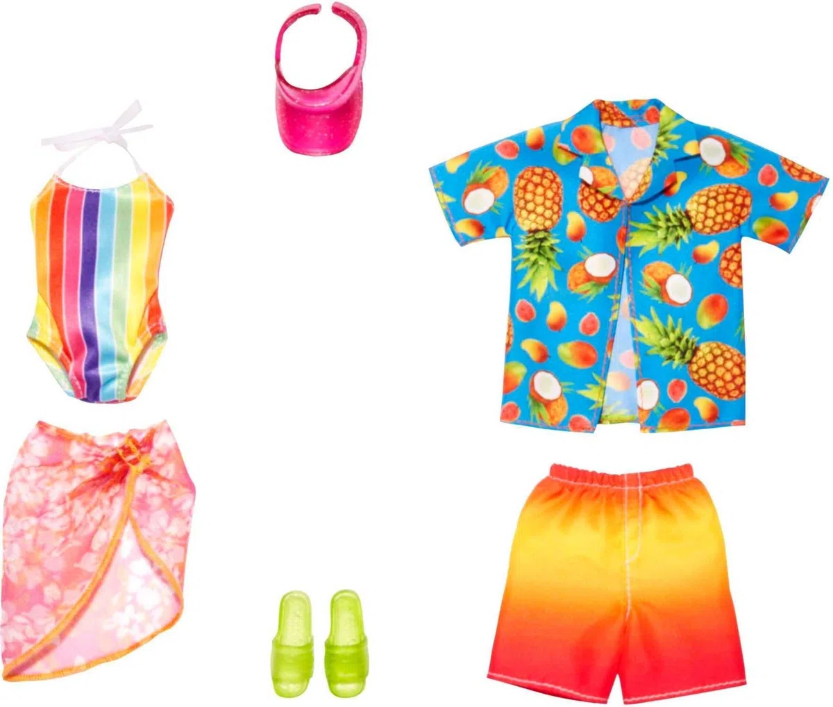 Barbie Barbie & Ken Fashion Pack HJT39 - Set di 2 abiti per bambola, costume da bagno + cintura e pantaloncini da bagno + camicia con bottoni Ken