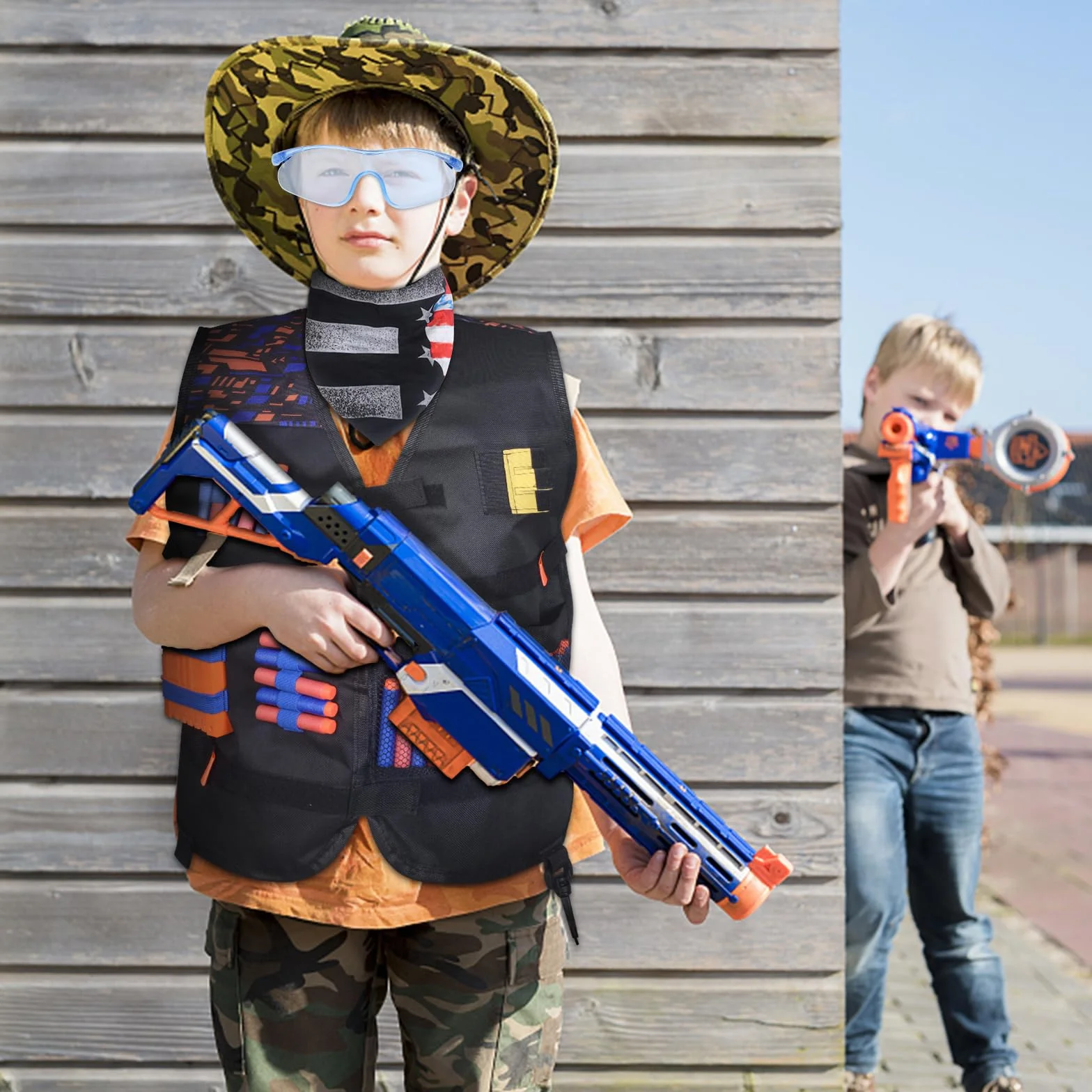 Gilet Tattico per Bambini Nerf con Set Serie N Strike Elite, Accessori con Caricatori Ricarica Rapida, Fasce Polso, Occhiali, Bandana per Ragazzi e Ragazze