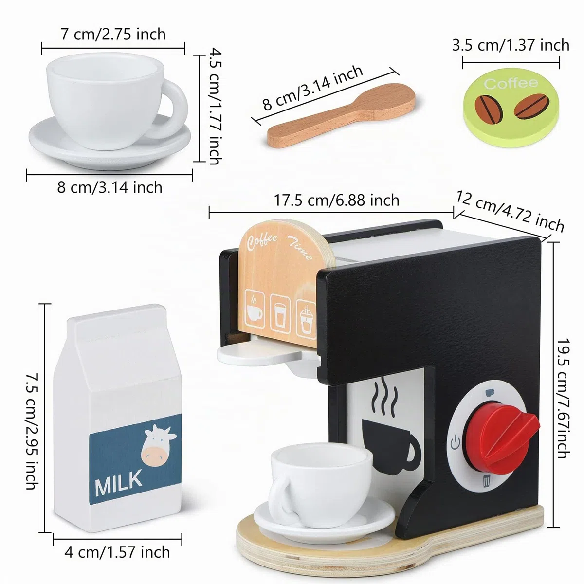 Accessori da cucina per bambini, in legno, macchina per caffè espresso, giocattolo per bambini, set da cucina per ragazze e ragazzi (Black)