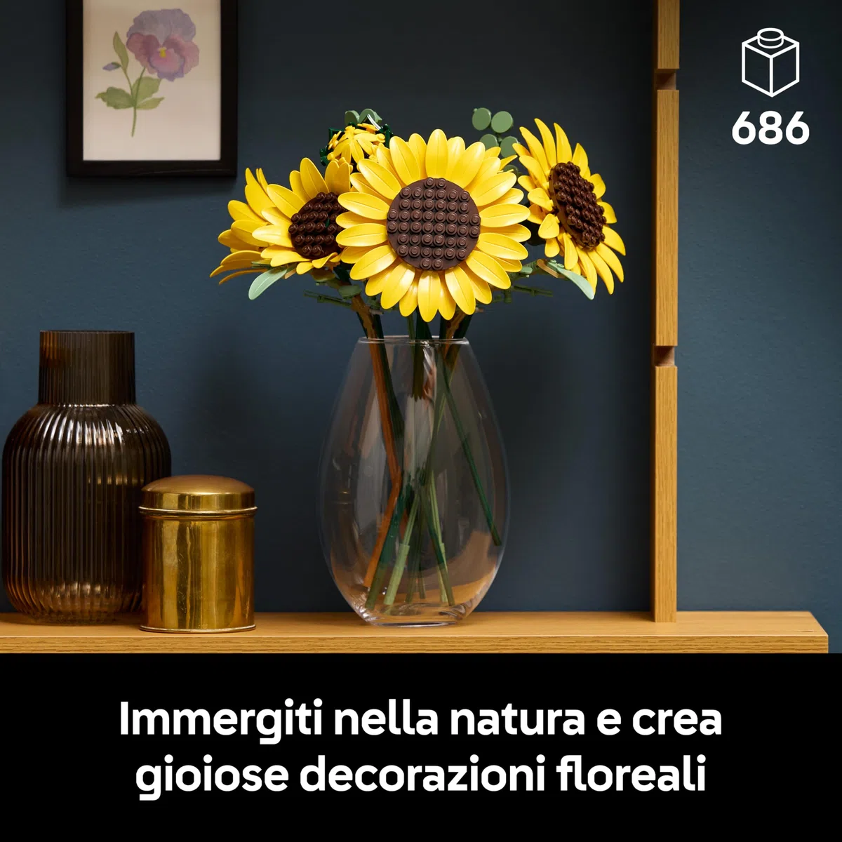 LEGO Botanicals Bouquet di Girasoli - Set di Fiori Artificiali per Adulti - Girasoli Finti e Steli di Eucalipto per Decorare il Soggiorno o la Camera da Letto - Idea Regalo Fai da Te per Donne - 11502
