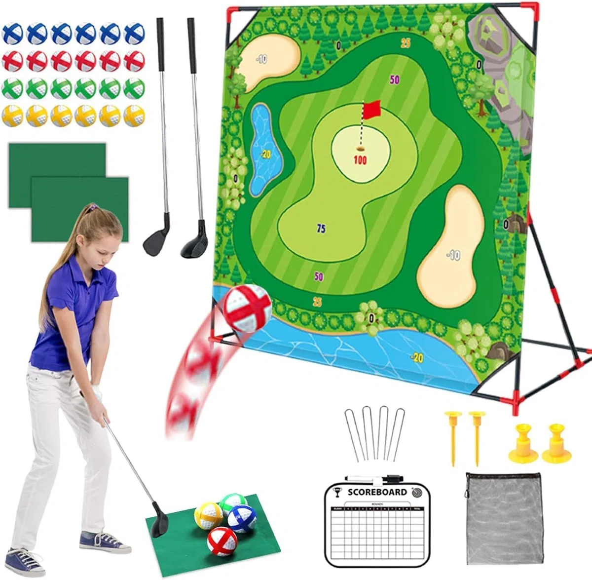 Golf Battle - Set da gioco per esterni e interni, per bambini e adulti, con tappetino da swing, parete bersaglio e putting trainer - favorisce il gioco attivo, la coordinazione e le abilità di golf