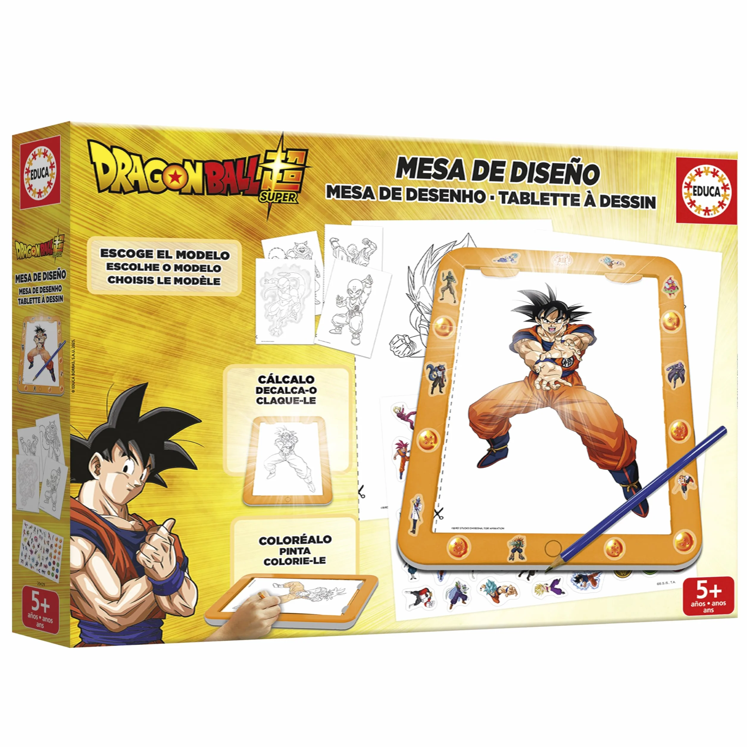 Educa - Tavolo da disegno Dragon Ball | Tavolo da disegno luminoso per bambini | Oltre 25 modelli di Dragon Ball Z | Tavolo creativo con luce LED | Gioco educativo per bambini dai 5 anni in su (20439)
