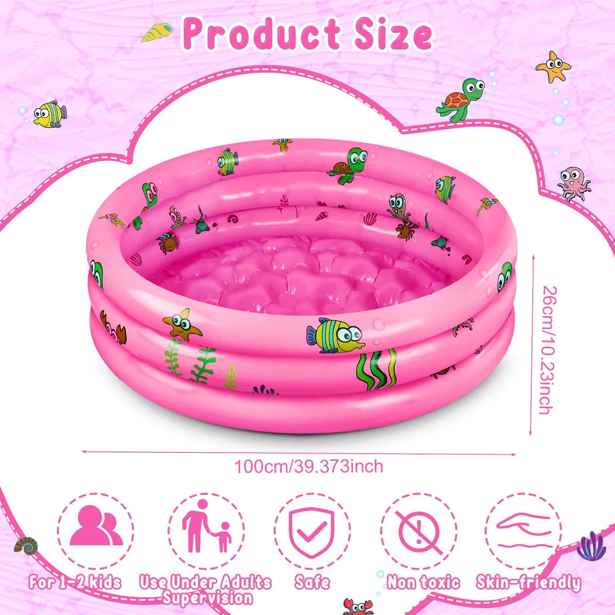 Piscina per Bambini ø100 cm, Piscina Gonfiabile Bambini,Mini Piscinas Gonfiabile, Piscinas 3 Anelli, Piscinetta per Bambinis, Cortile, Giardino