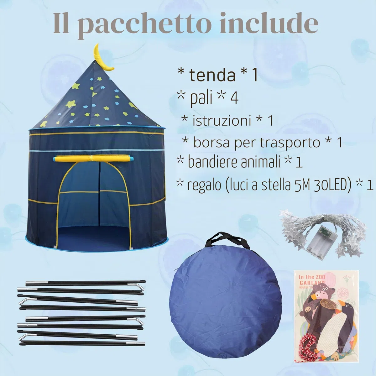 Tenda per Bambini Casetta da Giardino per Bambini,casa dei Giochi Po-up, Incluso luci a stella,Certificato EN71, Toy Tenda per ragazzi e ragazze,Regalo per Bambini(Moon Blue)
