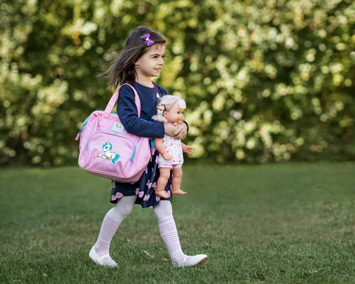 HappyVk- Doll Diaper Bag with Accessories- Unicorn Embroidery