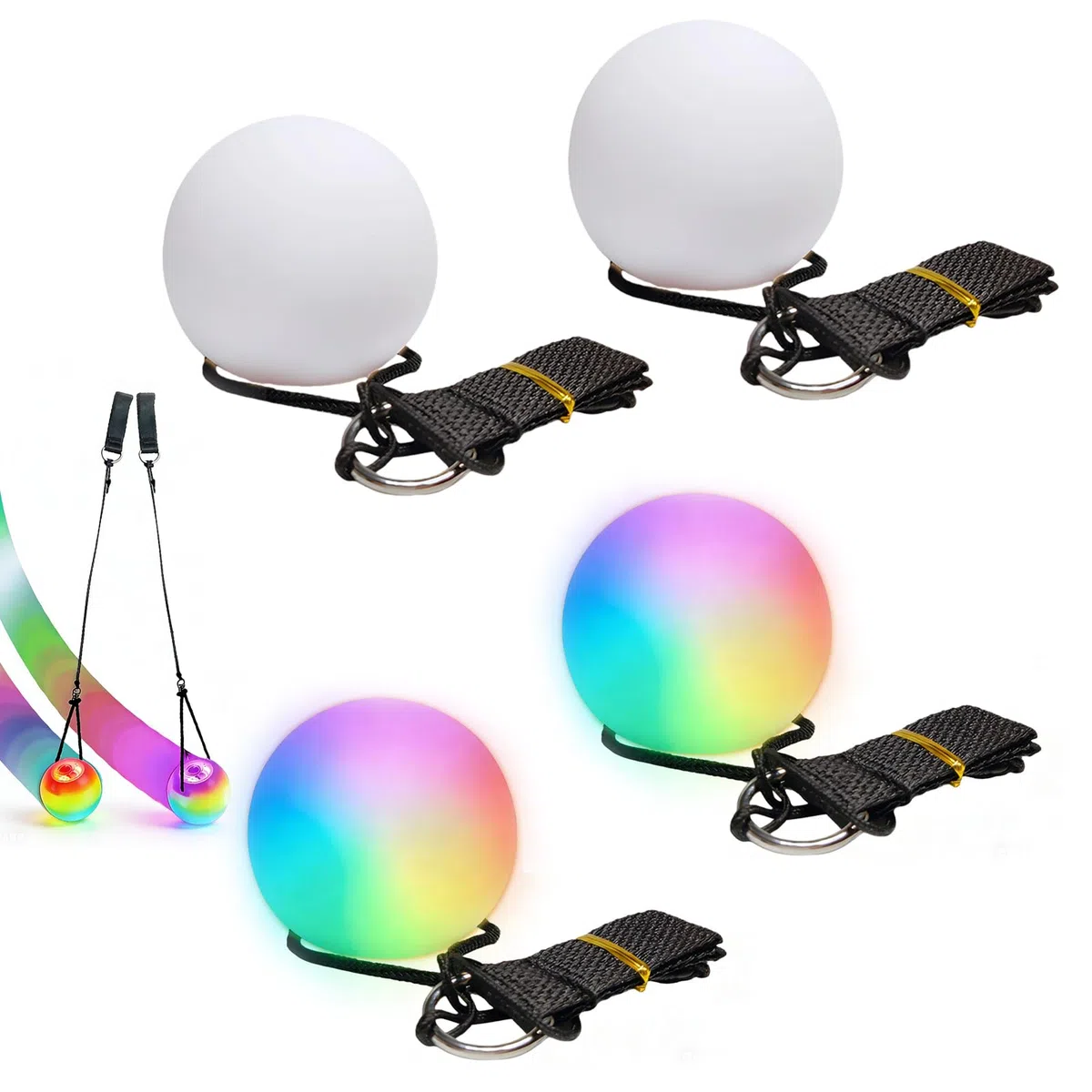 PORFOYO Set di 4 Palline LED Poi per Giocoleria: LED Poi Palle da Giocoliere, con 9 Funzioni Luminose, Palline Luminose da Giocoliere per Giocare a Danza, Spettacoli di Luce, Campeggio, Rave