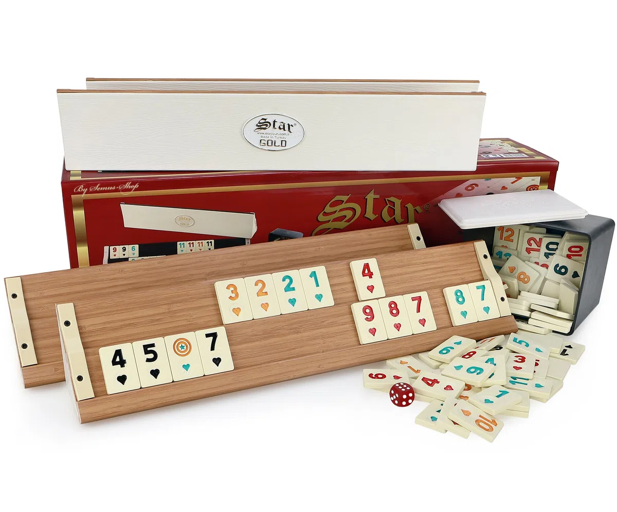 Original Star Rummy/Okey Gold in Legno Plastica con Pietre in Melamina Okey Takimi (Chiaro)